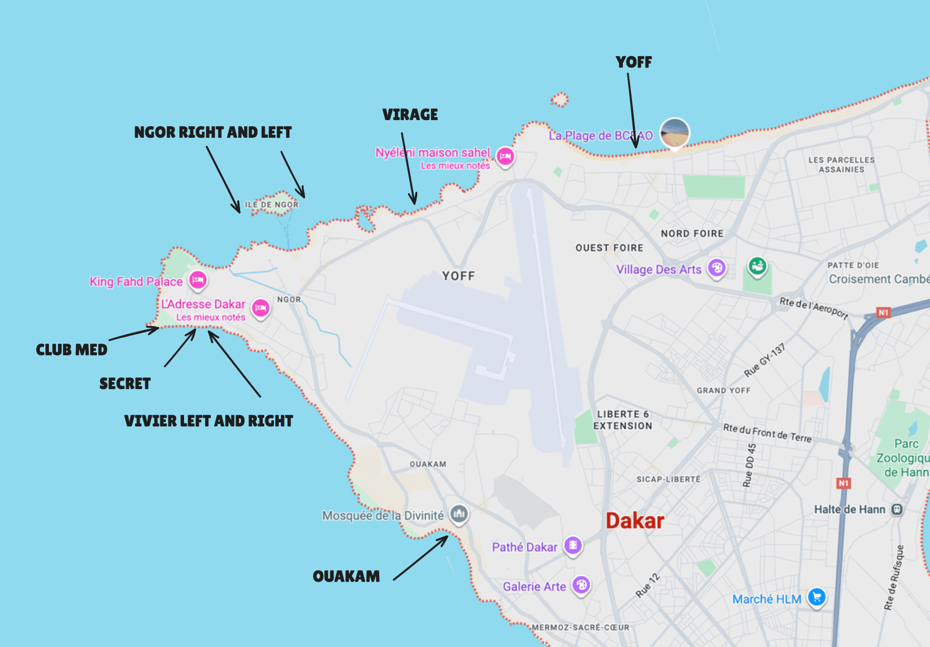 Spot from North to South around Dakar